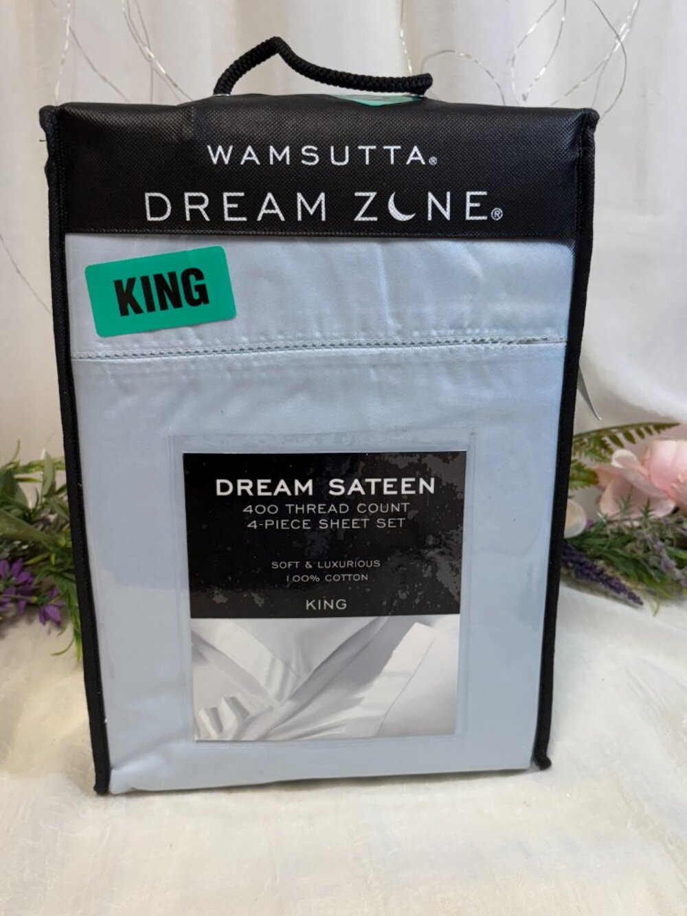 Wamsutta Dream Zone Sateen Light Blue 400 TC 4 Piece Cotton King Sheet Set